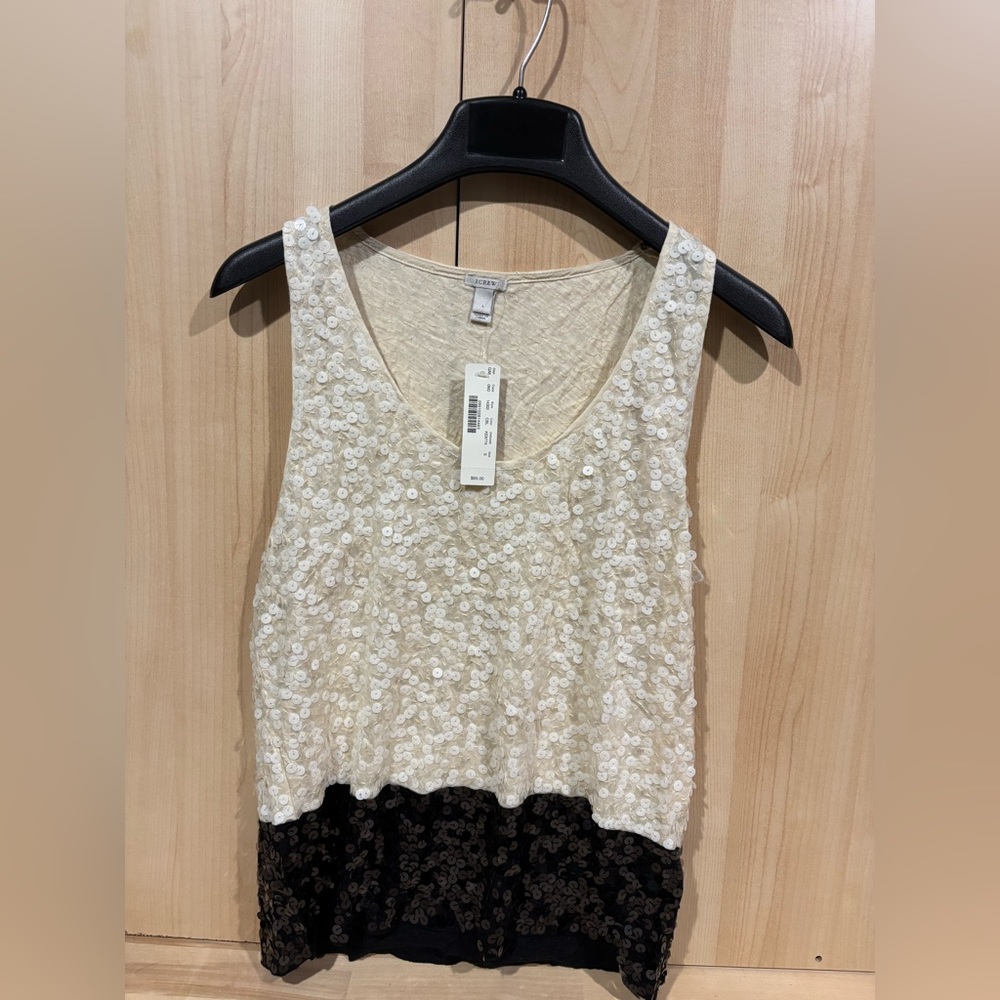 J. Crew Sequin Sleeveless Tank Top Cream and Black